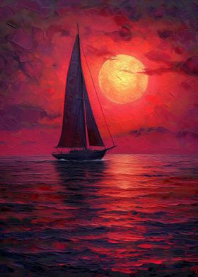 Sailboat in sunset ocean