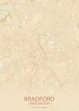 Bradford UK Vintage Map