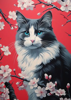 Cat Cherry Blossum Japan