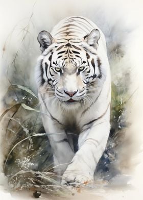 Watercolor White Tiger