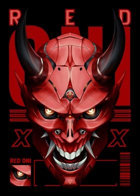 Red Cyberpunk Oni Mask