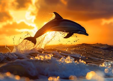 Gold Sunset Dolphin Ocean