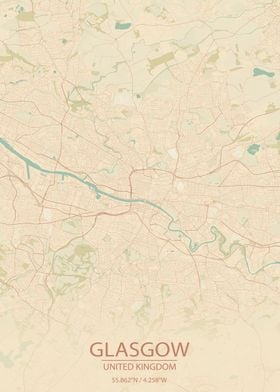 Glasgow UK Vintage CityMap