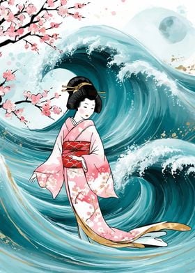 Geisha and waves