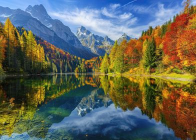 Forest at Lake in Autumn