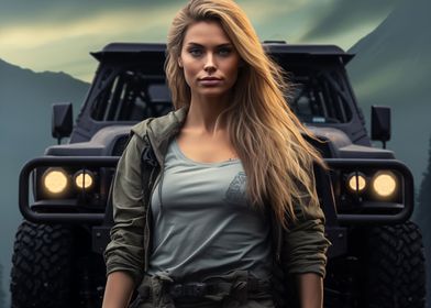 Nordic woman and SUV car