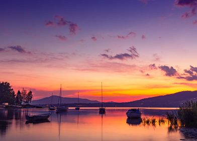 Summer sunset over lake