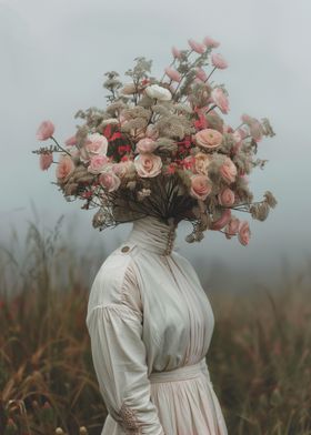 Floral Head Art Lady Field