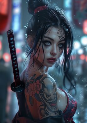 Tattooed Samurai Girl