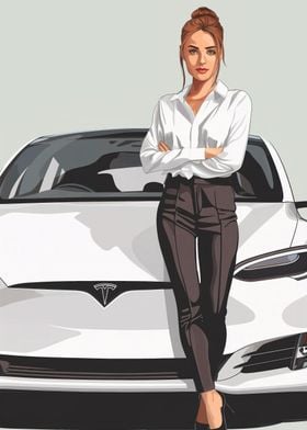 Girl and Tesla Electric