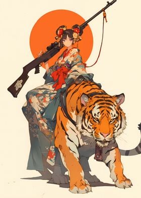 Warrior Geisha Rides Tiger