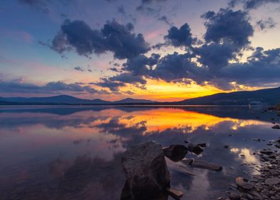 Summer sunset over lake