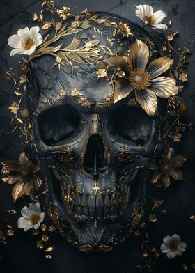 Golden Black Skull Flowers