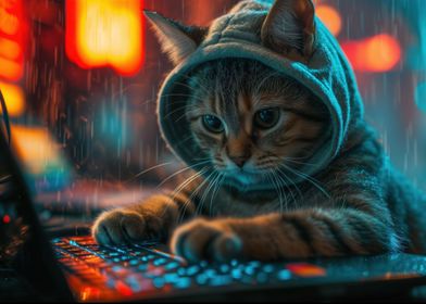 Cat in hoodie hacker