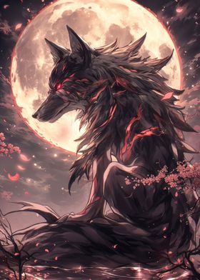 black wolf anime painting