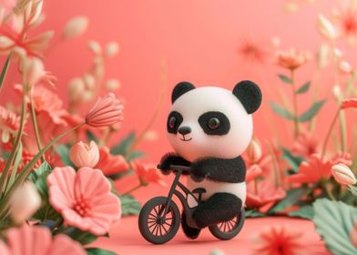 Panda ride with bicycle