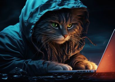 Cat in hoodie hacker