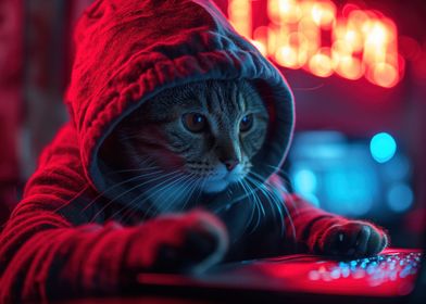 Cat in hoodie hacker