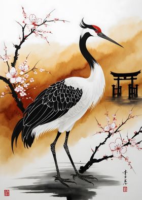 Japan Painting Crane Bird