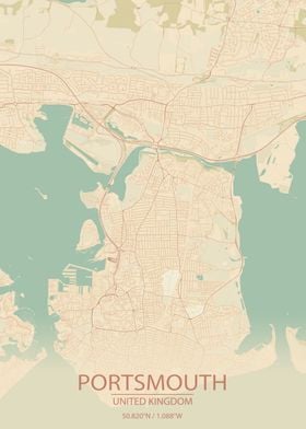 Portsmouth UK Vintage Map