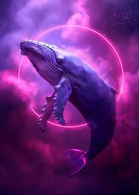 Neon whale in the space