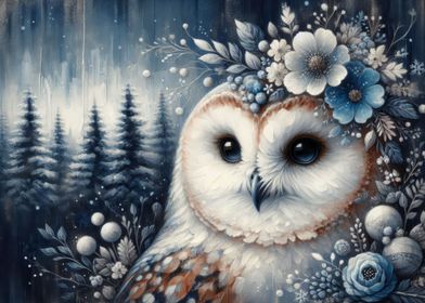 Fantasy Floral White Owl