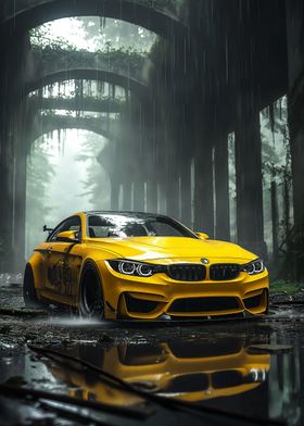 Tuned BMW M4 yellow car