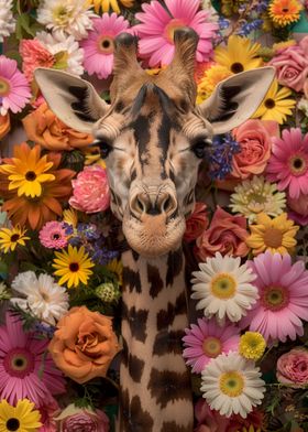 Giraffe Floral Flowers Art