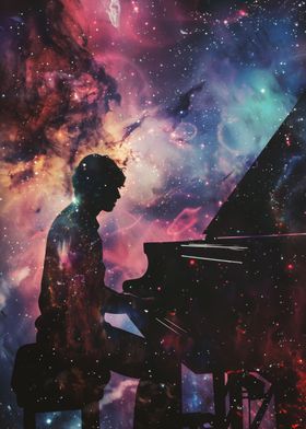 Pianist Galaxy Silhouette