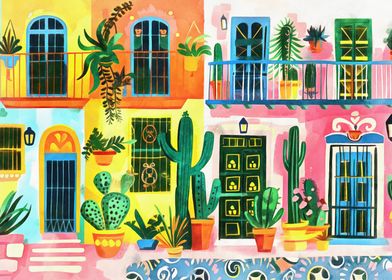 Colorful houses and cacti