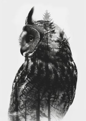 Double Exposure Horned Owl