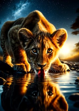 lion drink water