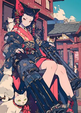 Cyber Cat Geisha Warrior