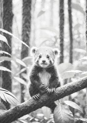 red panda on a fallen tree