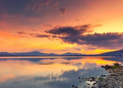 Summer sunset Poland lake