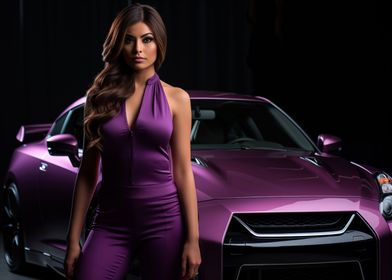 Woman in purple Nissan GTR