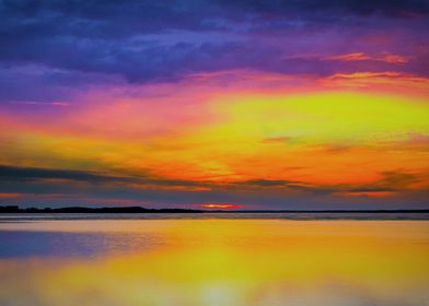 Surreal Sunset Over Lake