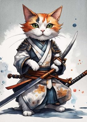 Cat Samurai Japan Warrior