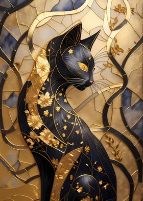 Kintsugi Black Cat Art