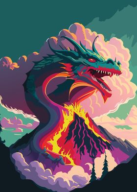 Volcano with Dragons Head