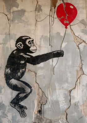 Banksy Ape Red Balloon Art