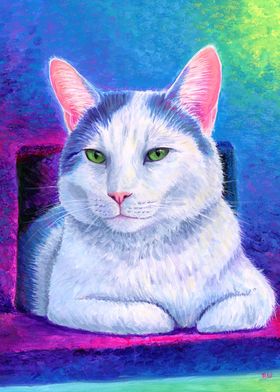 Colorful White Cat