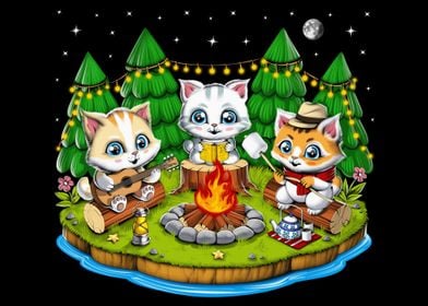 Camping Kawaii Cats 