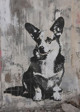 Banksy Corgi Dog Urban Art