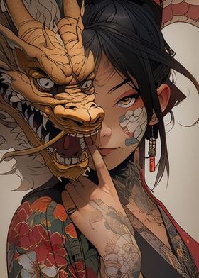 Geisha mask dragon