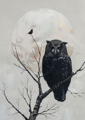 Owl and Bird on Branch