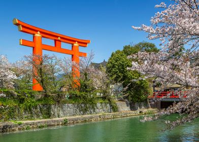 Torii in Kyoto with bridge