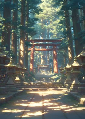 Shrine in Sunlit Forest