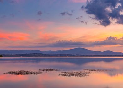 Summer sunset over lake