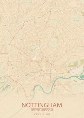 Nottingham UK Vintage Map